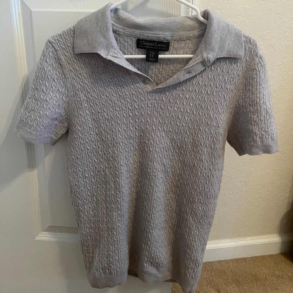 Christian Lacroix Men’s Gray Cable Knit Wool Polo Shirt